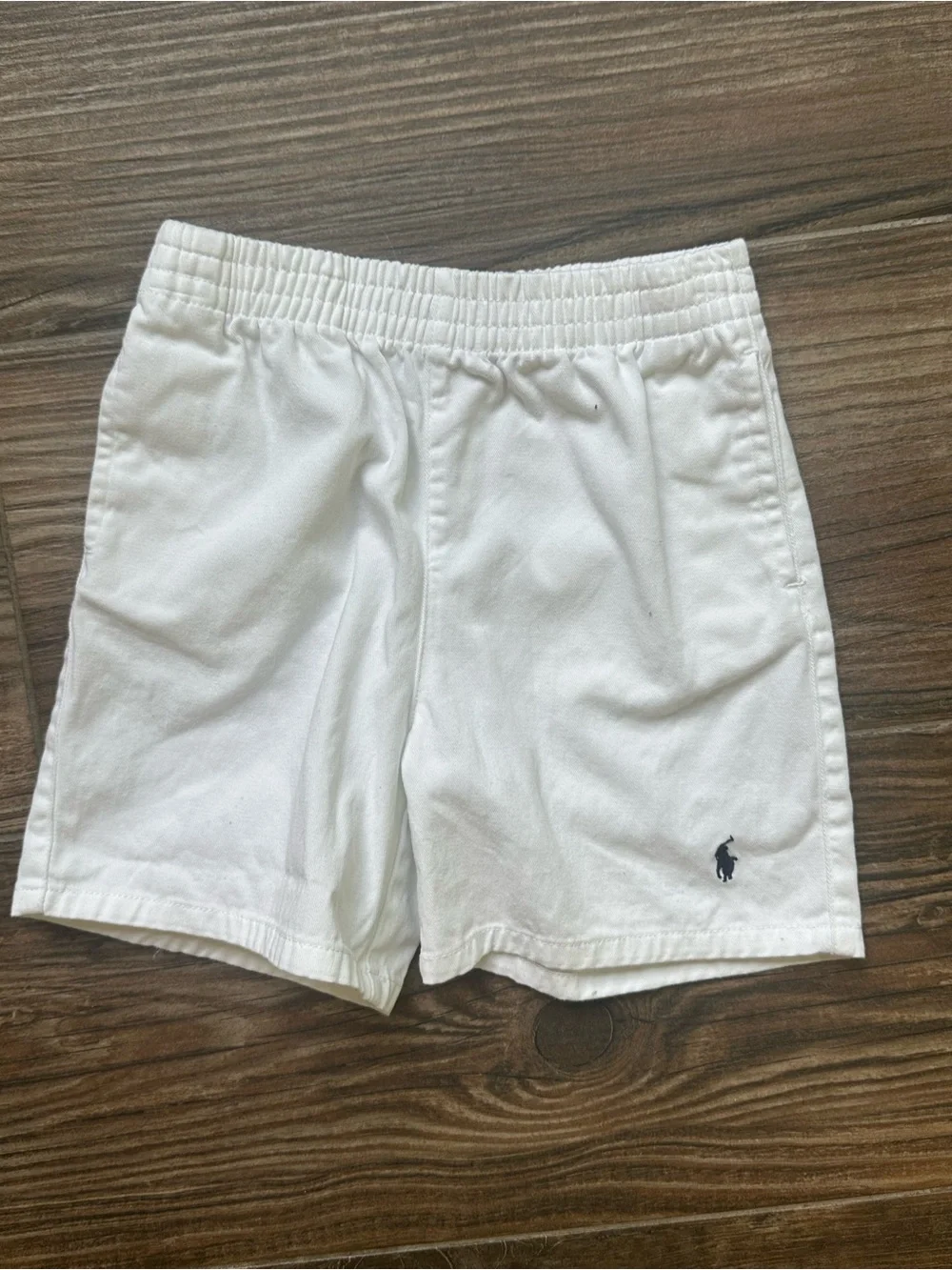 Kids Ralph Lauren White Chino Shorts with Navy Polo Logo and elastic waistband